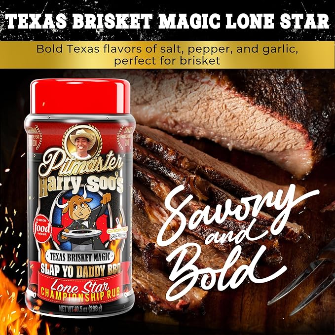 Slap Yo Daddy BBQ Rub Seasoning Texas Brisket Magic Lone Star - Texas Brisket Rub for Smoking &amp Grilling From Pitmaster Harry Soo - Championship BBQ Beef Seasoning – No MSG Gluten-Free – 10.5 oz