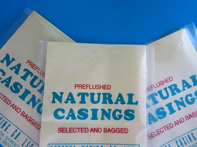 Smokehouse Chef Three full Hanks of Pre-flushed NATURAL Hog Sausage Casings Casing Now in Clear Cryovac packaging.