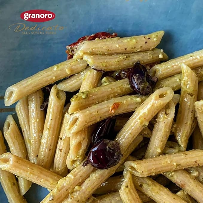 Granoro Dedicato Penne BIrigate (Double Ridged) #259 - Authentic Italian Pasta Made from 100% Puglia Durum Wheat Semolina Bronze Die Non-GMO Vegan 1 lb Bags (Pack of 3)