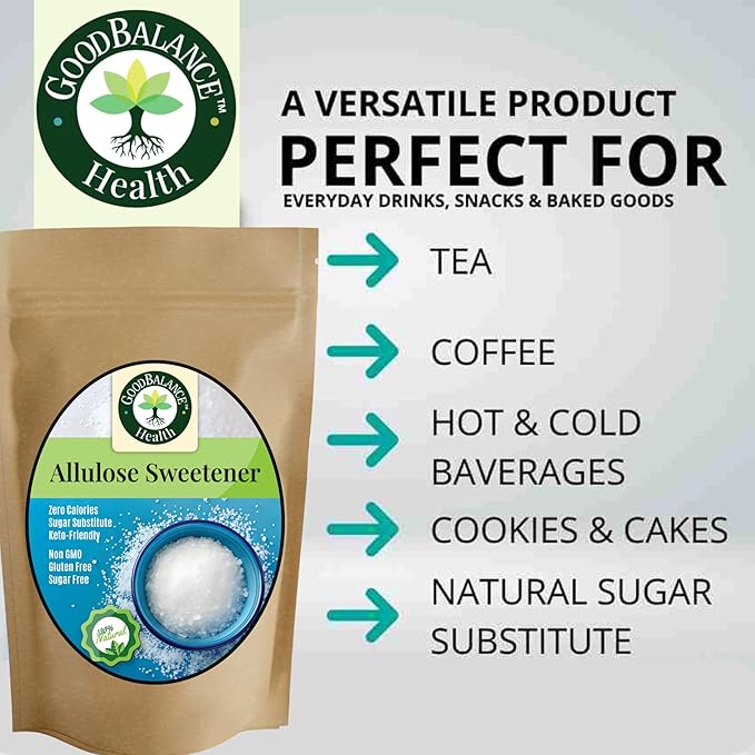 Good Balance Health – Premium 100% Pure Allulose Natural Sweetener | Zero Calories • Low-Glycemic • 1:1 Sugar Substitute for Baking Coffee &amp Keto • 2lb Resealable Bag