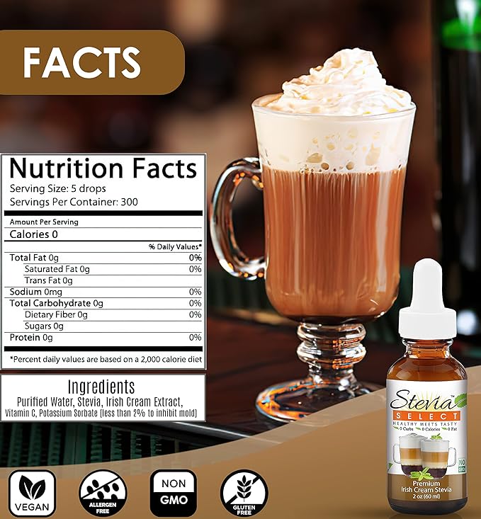 Stevia Drops Butterscotch Irish Cream &amp Caramel Stevia Select Keto Coffee Sugar-Free Stevia Flavors Bundle (3) Pack
