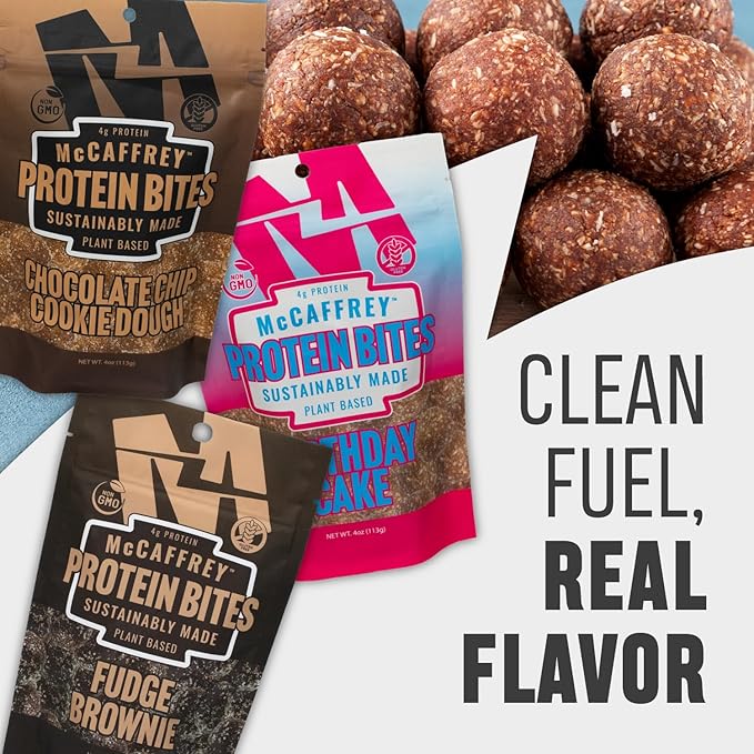 McCaffrey Protein Bites – Fudge Brownie Flavor – 6 Multi-Serving 4oz Bags – 4g of Protein per Serving – Gluten-Free Vegan High Fiber Energy Snack for Active Families