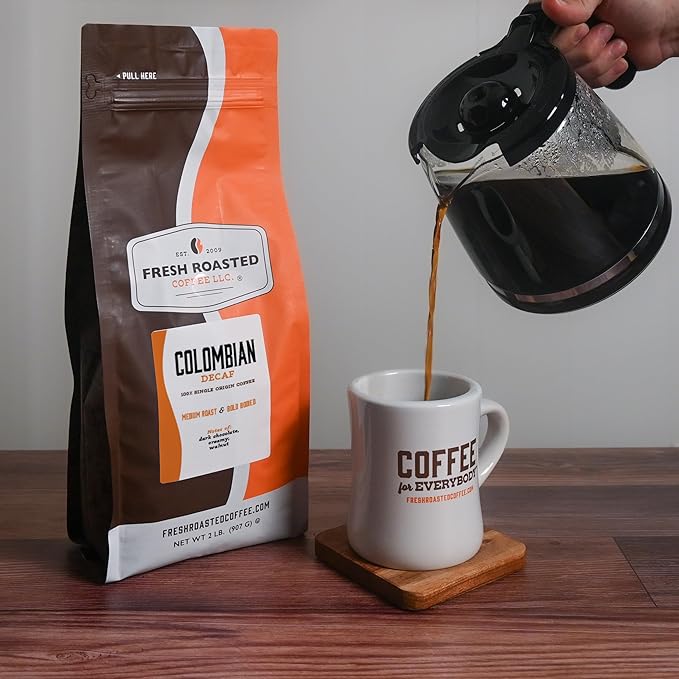 Fresh Roasted Coffee 100% Colombian Decaf 2 lb (32 oz) Medium Roast Kosher EA Natural Decaf Whole Bean
