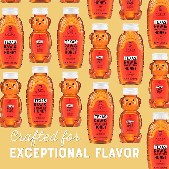 Nate's Texas 100% Pure Raw &amp Unfiltered Honey - 32 oz. Squeeze Bottle - All-natural Sweetener (Pack of 2)