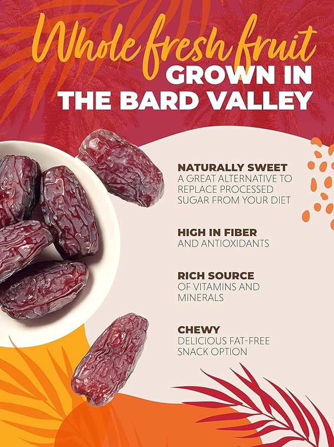 Natural Delights Medjool Dates Whole - Non-GMO Verified Fruit Good Source of Fiber &amp Potassium Naturally Sweet Snack for On-the-Go Large &amp Plump Dates - Bulk 2 lb Box (Pack of 2)