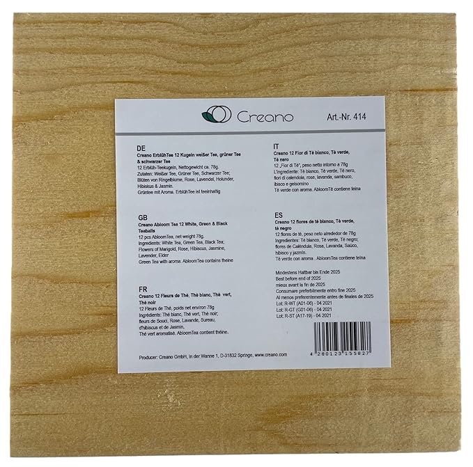 Creano Abloom Tea - Blooming Gift Set in Wooden Box - 12pcs Green White &amp Black Tea
