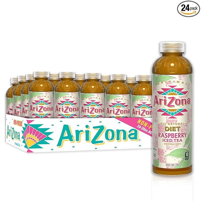 AriZona Diet Raspberry Tea 20 Fl Oz Pack of 24 - All Natural Brewed Tea