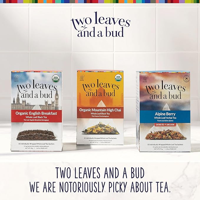 Two Leaves and a Bud Alpine Berry Herbal Tea Bags Naturally Caffeine Free Whole Leaf Herbal Tea with Hibiscus in Compostable Sachets Hot or Iced 15 Count (Pack of 2)