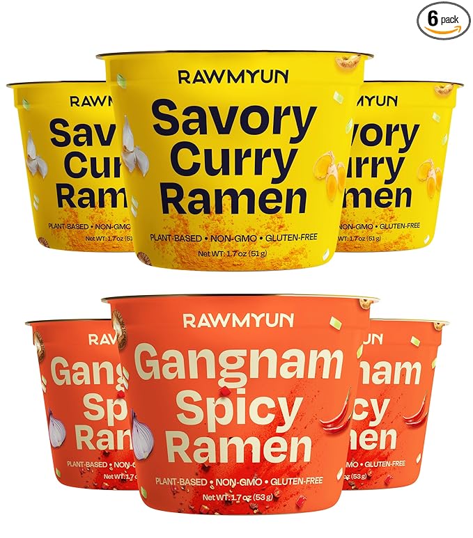 RAWMYUN Gluten Free Healthy Korean Ramen Vegan Superfood Clean Ingredients Plant-Based Cup Noodles made with Organic Rice Noodles Instant Soup | No MSG Non-GMO Real Ingredients (3 Gangnam Spicy x 3