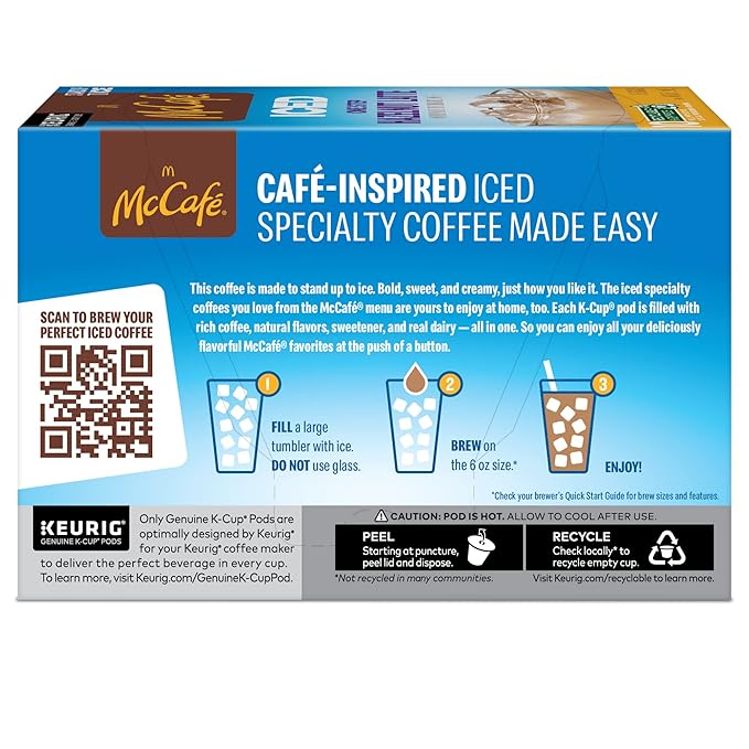 McCafe ICED One Step Hazelnut Latte Keurig Single Serve K-Cup Pods 60 Count (6 Packs of 10)