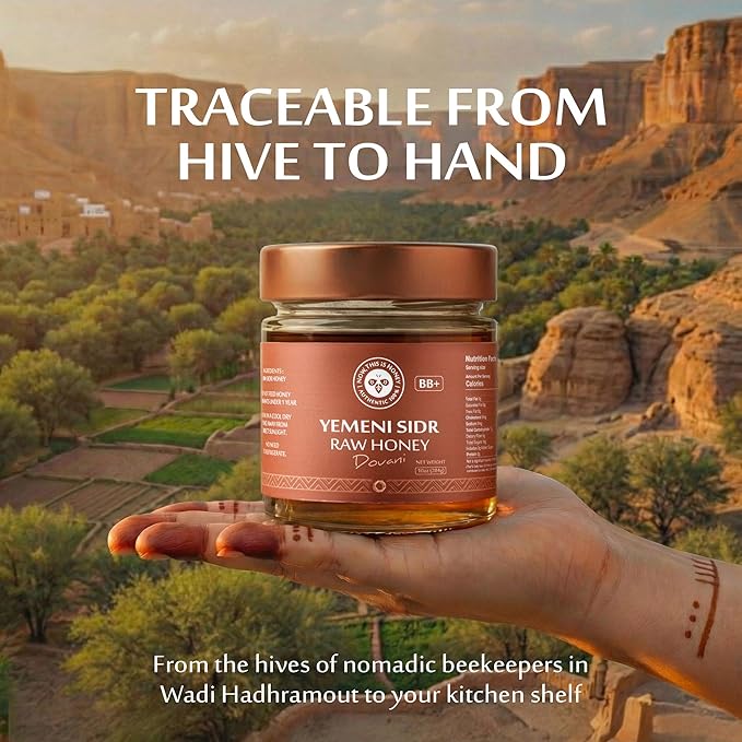 Raw Yemeni Sidr Honey BB+ Grade | Glass Jar | Unpasteurized Unfiltered &amp Unheated | Authentic Monofloral Do’ani Sidr Honey from Sidr (Jujube Ziziphus) Trees | 100% Pure &amp Natural | 10oz / 284