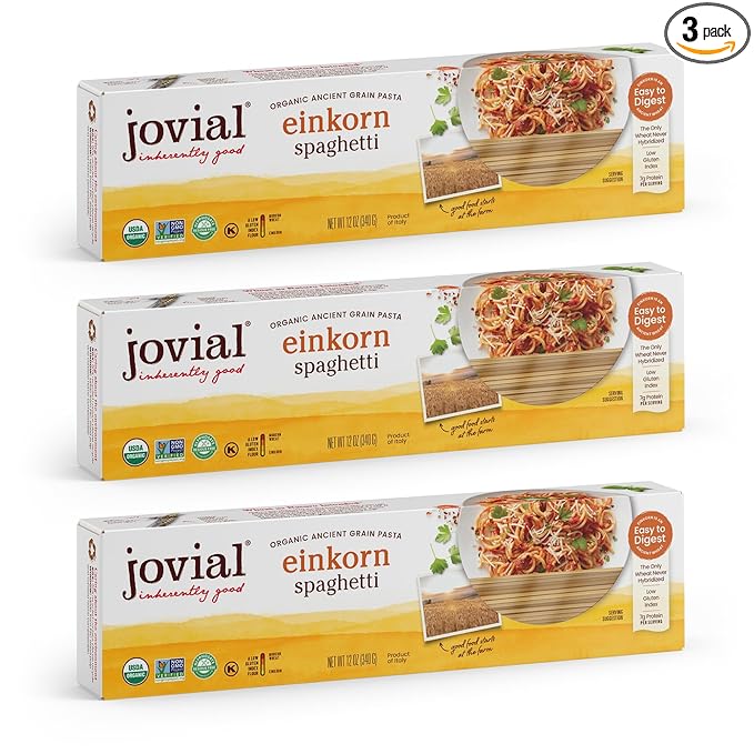 Jovial Einkorn Wheat Organic Spaghetti Pasta - Thin Spaghetti Noodles Dried Pasta 7 g Protein per Serving USDA Organic Non GMO - 12 Ounce Pack of 3