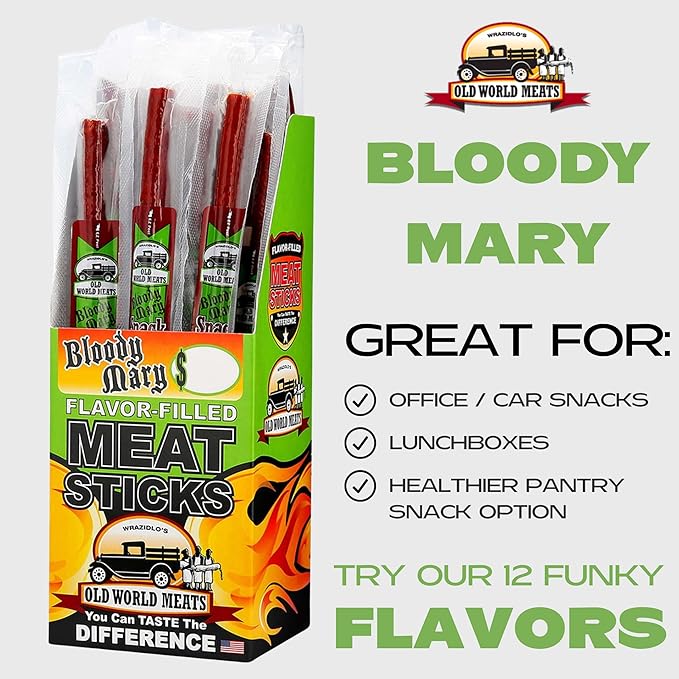Old World Meats Meat Sticks 110 Calories Keto Low Carb 1g Sugar Fuelings 20 Pack 1 ounce sticks (Bloody Mary)