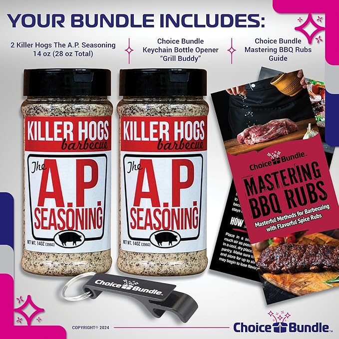 Killer Hogs AP Seasoning All Purpose Premium Barbecue Rub 2 pk (28 oz) + BBQ Guide &amp Bottle Opener (4 Items)!