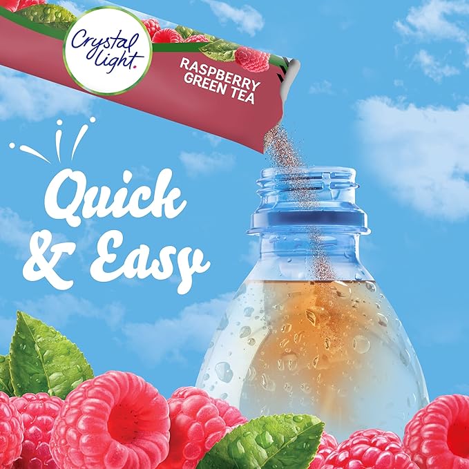 Crystal Light Raspberry Green Tea Naturally Flavored Powdered Drink Mix 120 ct Pack 12 Boxes of 10 On-the-Go-Packets