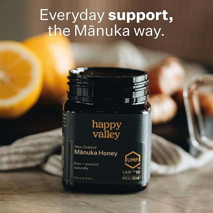 Happy Valley UMF 15+ | MGO 514+ Raw Manuka Honey – Certified UMF Unpasteurized Monofloral 500g / 17.6oz Jar | Traceable from Hive-to-Table Immune Support Skin &amp Daily Wellness – Product of Ne
