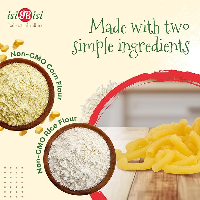 isiBisi Gluten-Free Elbow Pasta 5-Pack - Artisanal Corn and Rice Noodles - Non GMO Vegan Made in Italy (1/2-Pound)