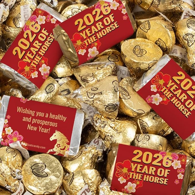 124 Pcs Chinese New Year Candy Party Favors Miniatures and Gold Almond Kisses Chocolate by Just Candy (1.52 lbs)