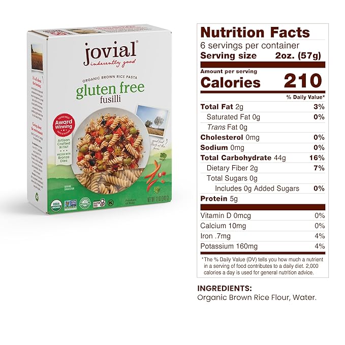 Jovial Whole Grain Brown Rice Pasta Variety Pack (Penne Fusilli Caserecce) - Whole Grain Pasta Organic Pasta Gluten Free Dairy Free Brown Rice Pasta Made in Italy - 12 Oz 6 Pack