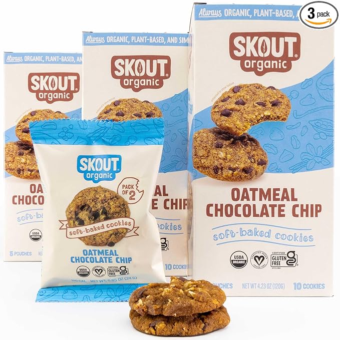 Skout Organic Oatmeal Chocolate Soft Baked Cookies (3 Pack) | Soft Baked Cookies | Plant-Based | Vegan | Gluten Dairy &amp Soy Free