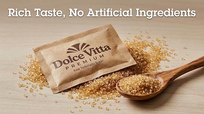 Raw Sugar Dolce Vitta Premium (400 Ct Box) - Raw Sugar Turbinado Cane Sugar Packets Pure All-Natural Turbinado Sugar Sugar Pure Cane Non-GMO Project Verified Kosher Vegan and Gluten Free.