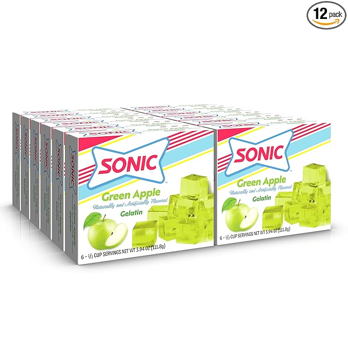 SONIC Green Apple Gelatin 3.94 Oz. – Fat Free Dessert Mix with Iconic SONIC Drive-In Flavor