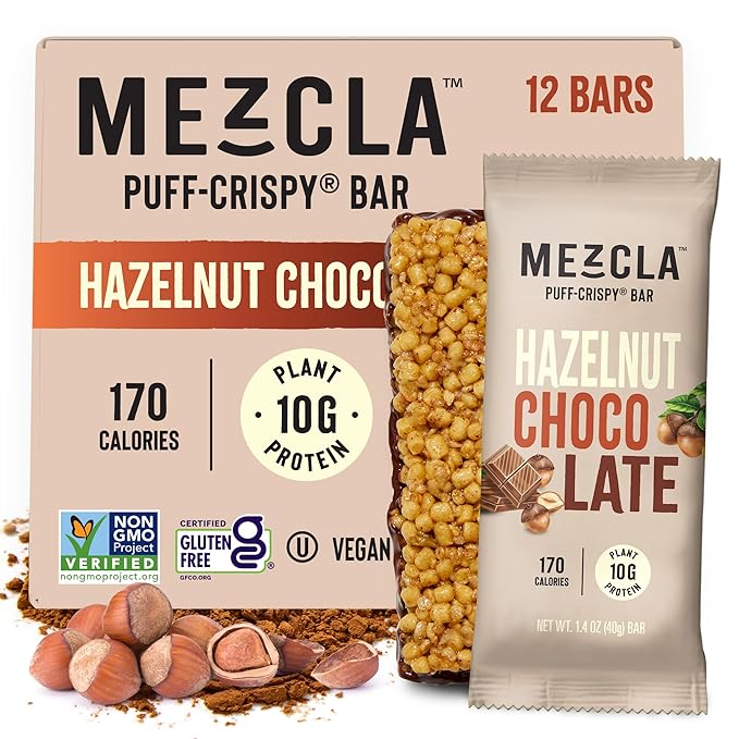 Mezcla Puff Crispy Protein Bars Gluten Free &amp Vegan Protein Bars 10g Protein Granola &amp Breakfast Bars Healthy Snacks for Adults Matcha Vanilla (12 Pack) and Hazelnut Chocolate (12 Pack) B