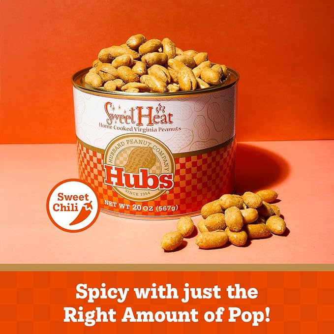 Hubs Peanuts Premium Virginia Nuts - Irresistible Crunch &amp Flavored Nuts - Non-GMO Gluten Free - Peanuts from Top 1% Crop - Reusable Tin - Perfect Snack for Any Occasion (Sweet Heat)