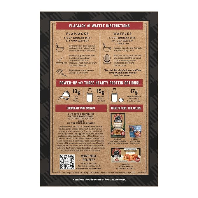 Kodiak Cakes Power Cakes Pancake &amp Waffle Mix Chocolate Chip High Protein100% Whole Grains (Pack of 6)