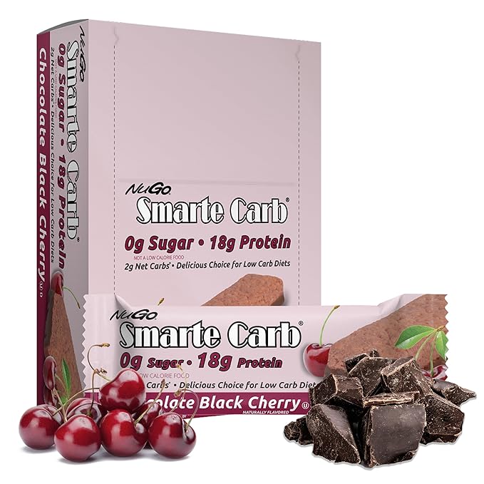 NuGo Smarte Carb Chocolate Black Cherry 18g Protein 0g Sugar 2g Net Carbs 150 Calorie 12 Count