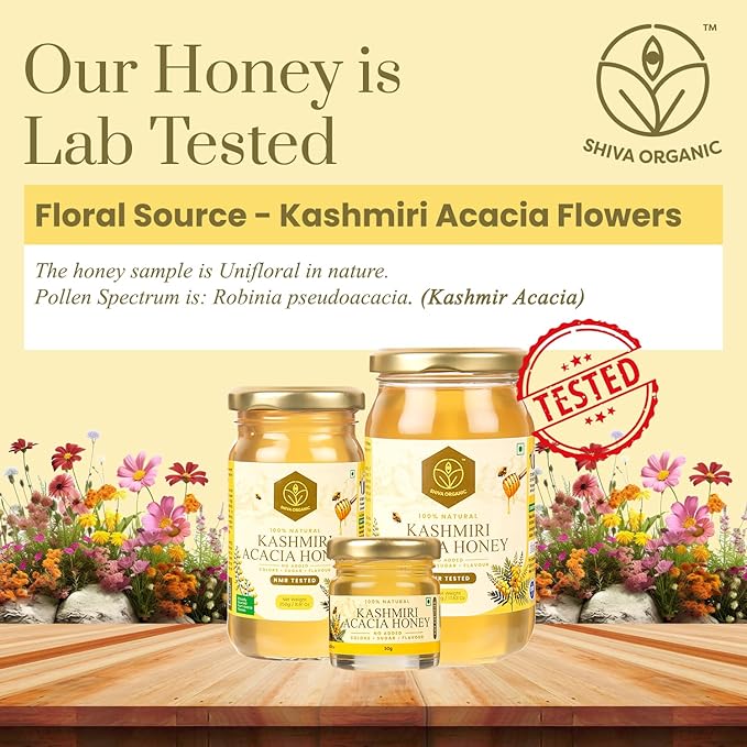 Shiva Organic’s Kashmiri Acacia Honey – Pure Unrefined Raw and 100% Pure Unfiltered Honey – All Natural Without Additives Or Preservatives GMO Free Gluten Free Vegan Kosher Glass Jar 35.27 Ou