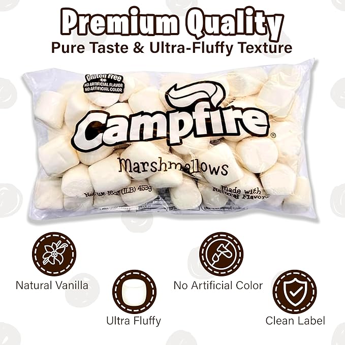 Case Pack 12 Pounds Bulk Campfire Marshmallows - (12) One Pound Bags of Large Campfire Marshmallows - Made with Natural Vanilla