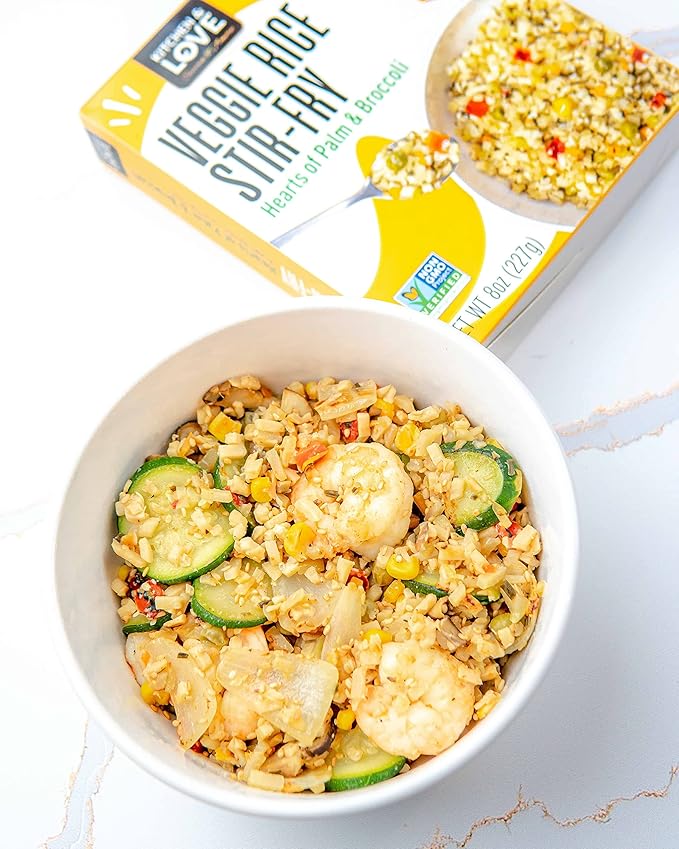 Kitchen &amp Love Hearts of Palm Veggie Rice Stir Fry Low Carb Low Calories Plant Based Non GMO Gluten Free Rice Alternative Vegan Easy to Prepare Quick Meal 8 Oz (Pack of 6)