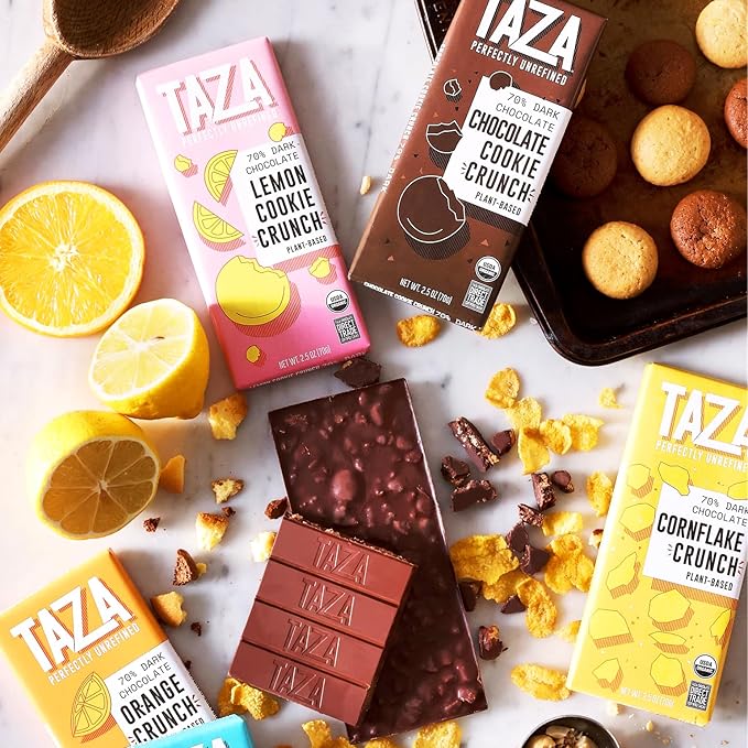 Taza Chocolate Organic Smooth &amp Crunchy 70% Dark Bar Variety Pack Bundle 2.5 oz (4 count) Vegan