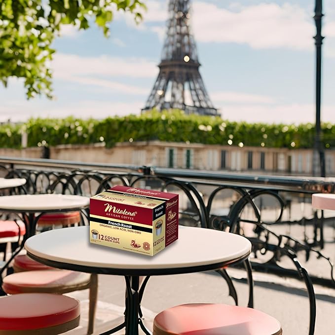 Mitalena French Roast Organic Coffee Pods - Dark Roast Low Acid Coffee for Keurig K-cup 72 Cups