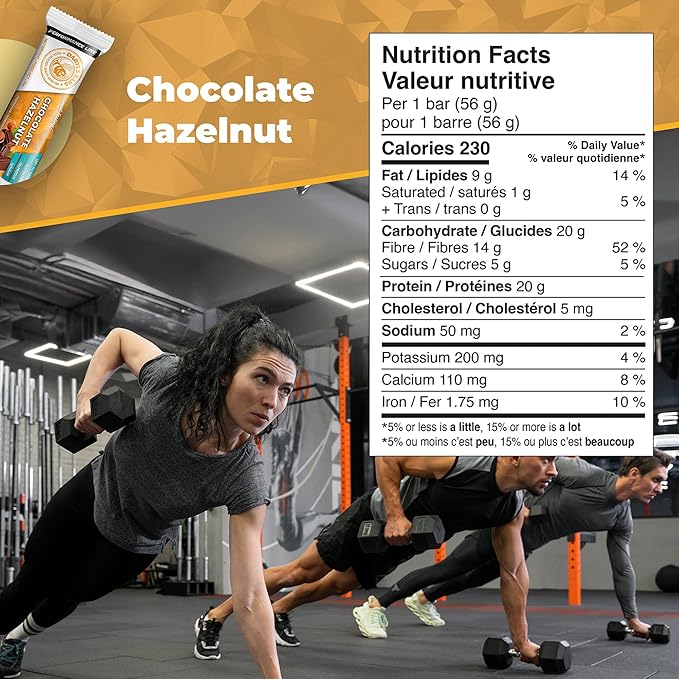 Daryl's Bars Chocolate Hazelnut On the Go Whey Protein Bars Gluten Free 20gr of Protein Snack Meal Replacement Pack of 1
