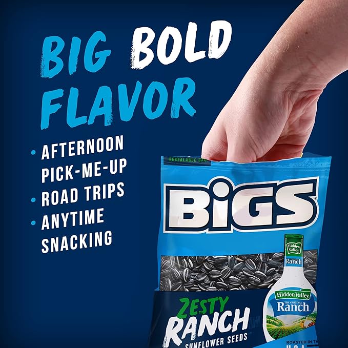 BIGS Sunflower Seeds Hidden Valley Zesty Ranch Flavor Easter Basket Stuffer for Sports Fans 5.35 oz. (Pack of 12)