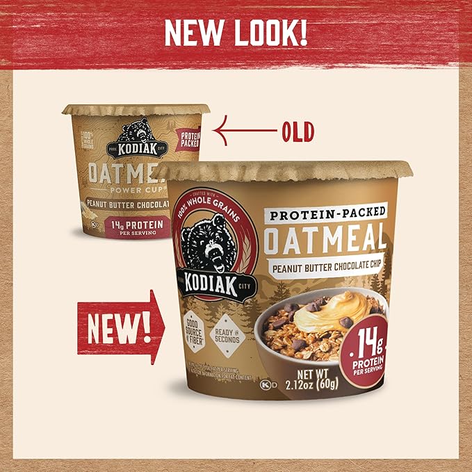 Kodiak Cakes Instant Oatmeal Cups Peanut Butter Chocolate Chip High Protein 100% Whole Grains (12 cups)
