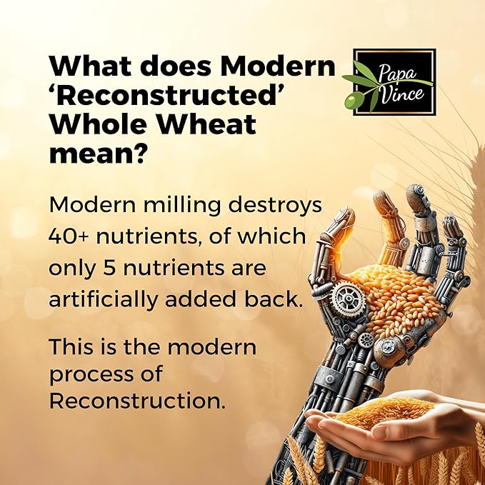 Papa Vince Organic Non Enriched Pasta - Ancient Grain high in fiber high in protein Timilia/Tumminia grown in Sicily Italy. Al dente texture nutty flavor busiate whole wheat that is anything but