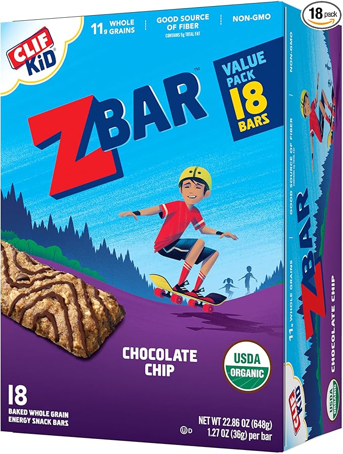 CLIF Kid Zbar Protein Chocolate Mint Crispy Bars (15 Pack) &amp Zbar Chocolate Chip Soft Baked Bars (18 Pack) Snack Bundle