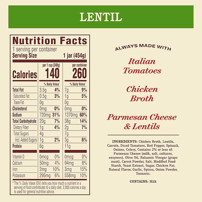 Rao's Homemade Italian Style Slow Simmered Soup Lentil 16 Ounce (Pack of 6)