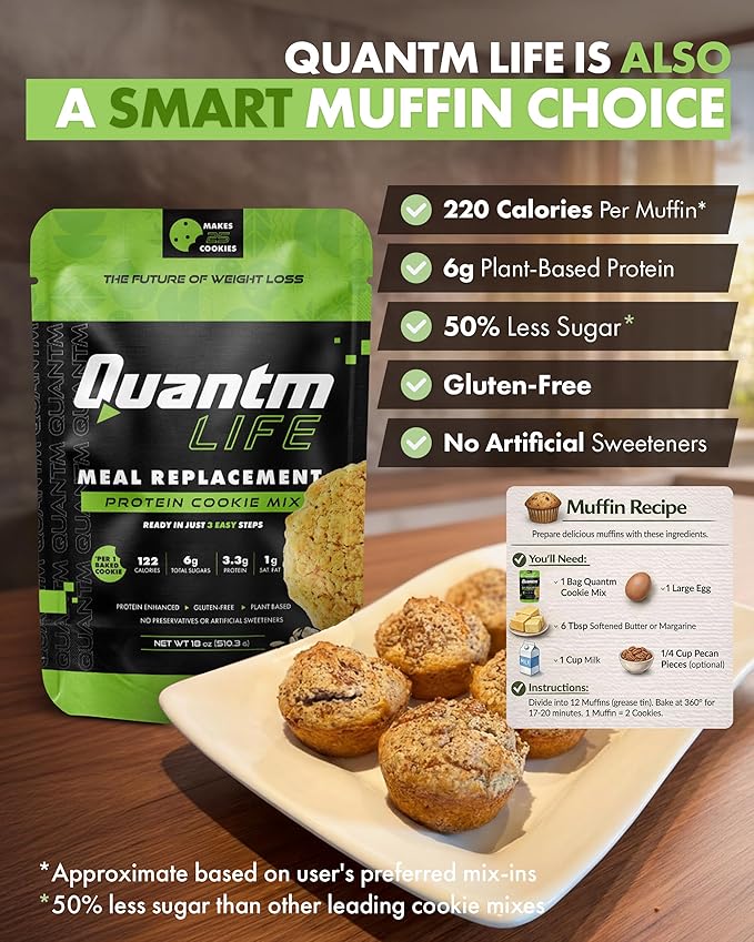 Cookie Mix Gluten Free Plant-Based Meal Replacement Plan with Hemp Protein Rich in Fiber Low in Sugar No Preservatives or Artificial Sweeteners 18 oz 3 Pack 2-Week Supply