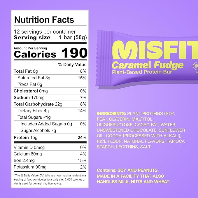 Misfits Vegan Protein Bars - Cookie Butter &amp Caramel Fudge Bundle - 24 pack