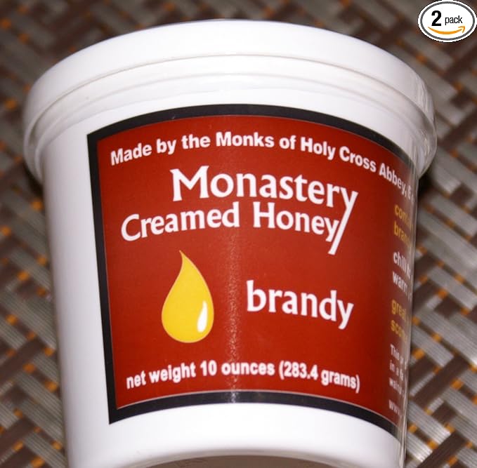 Monastery Brandy Creamed Honey - Pure Raw Whipped Virginia Honey with Brandy (2 Pack - 10oz per container)