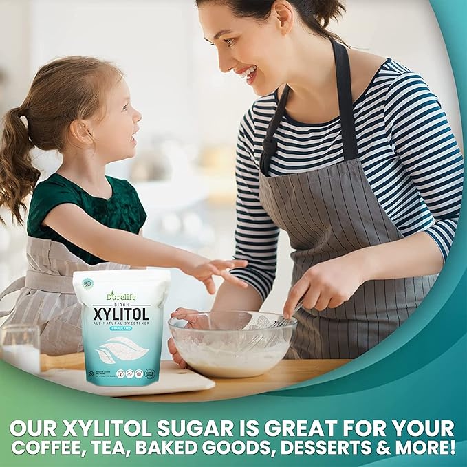 DureLife XYLITOL Sugar Substitute 10 LB (160 OZ) Made From 100% Pure Birch Xylitol NON GMO - Gluten Free - Kosher Sugar alternative