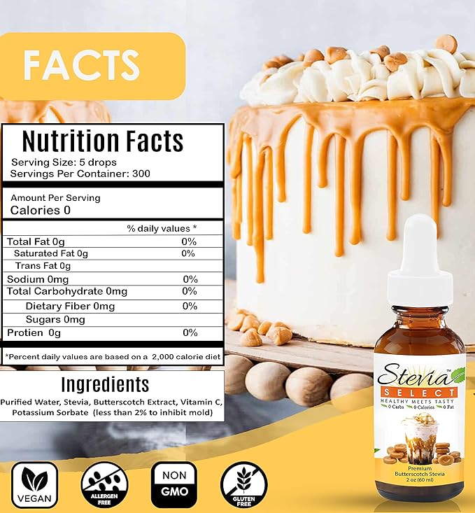 Stevia Drops Butterscotch Irish Cream &amp Caramel Stevia Select Keto Coffee Sugar-Free Stevia Flavors Bundle (3) Pack