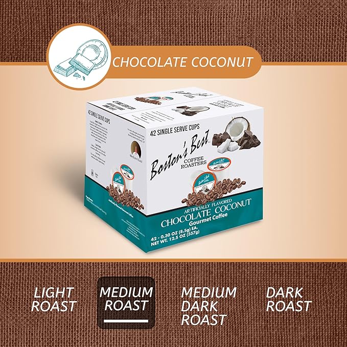 Boston’s Best - Chocolate Coconut Flavored Dessert Gourmet Coffee Compatible with Keurig Coffee Maker 1 Count (42 Single Serve Medium Roast Cups)