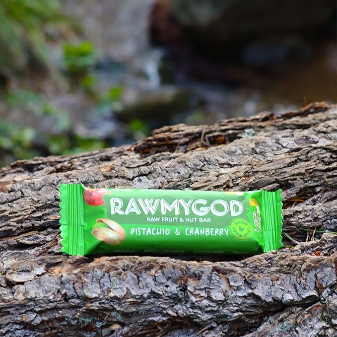 RAWMYGOD Fruit and Nut Bars Gluten Free Vegan No Added Sugar (16 bars Pistachio &amp Cranberry)
