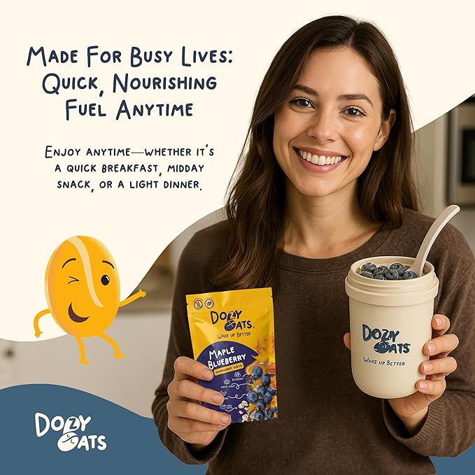 Dozy Oats Overnight Oatmeal Packets Custom Box Pick-Your-Own Flavors with Rolled Oats Chia Seeds Date Powder and Dried Fruit. Gluten-Free Natural Source of Protein and Fiber 10-Pack