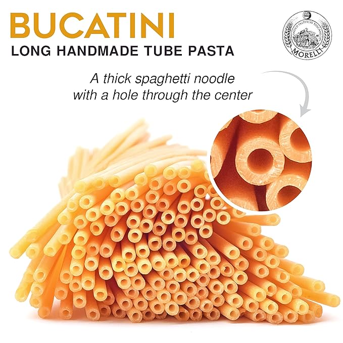 Morelli Bucatini Pasta Noodles - Premium Organic Italian Pasta from Italy - Handcrafted Family Owned Gourmet Brand - Made With Durum Wheat Semolina 17.6 oz (500 g) - Pack of 2